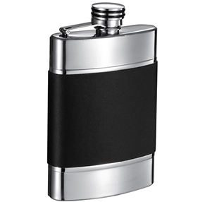 Vf6003 Wickeln 6 Oz Black Leather And Brushed Metal Hip Flask