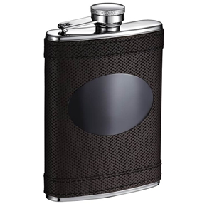 Vf6006 Kearney 6 Oz Brown Leatherette Flask With Black Engraving Plate