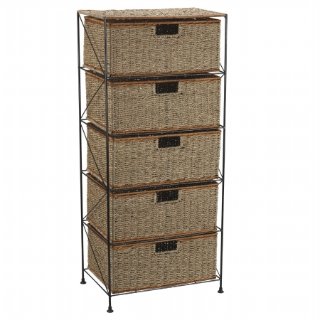 5-drawer Storage Unit, Seagrass, Rattan, 41.25 By 18 By 12-inch