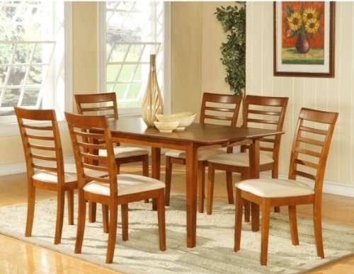 Wooden Imports Furniture Ps7-sbr-w 7pc Picasso Rectangular Table And 6 Wood Seat Chairs - Saddle Brown Finish