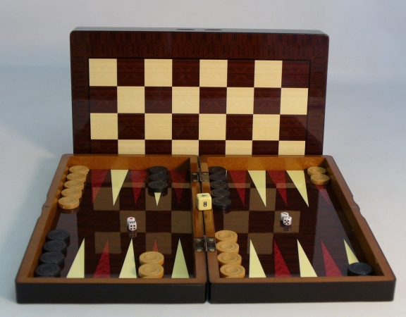 26207c 15 In. Simple Wood Grain With Chess Board - Decoupage Wood Backgammon