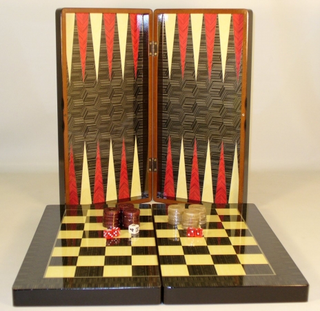 26208a 19 In. Black Geometric Decoupage Backgammon - Decoupage Wood Backgammon