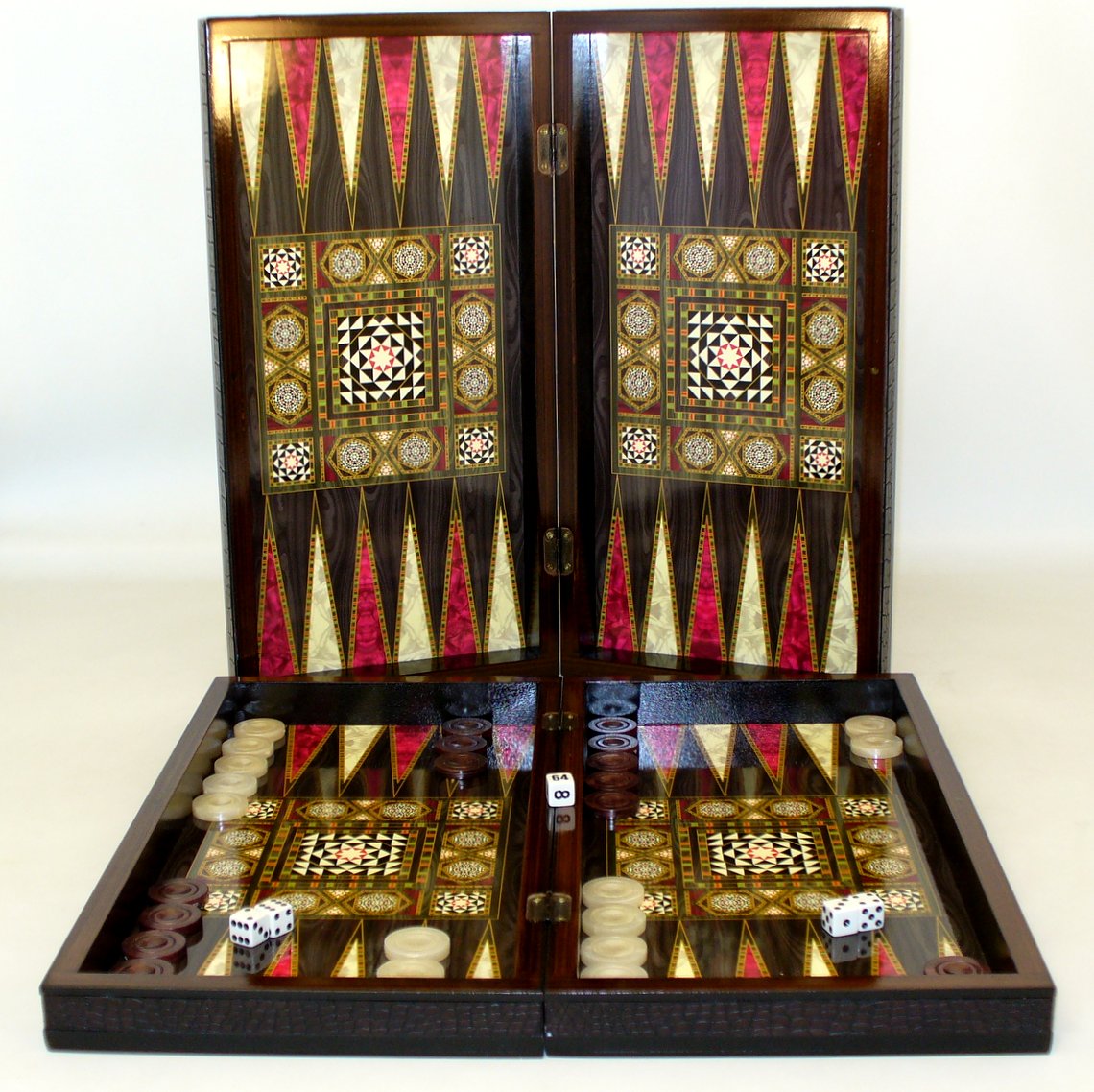 26201d 14.5 In. Pearl Mosaic With Chessboard - Decoupage Wood Backgammon