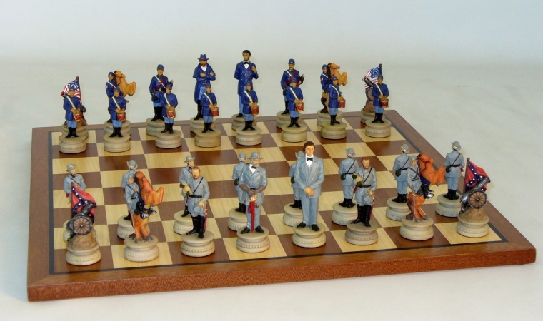 R1861-sm Civil War Generals Sapele Brd - Chess Sets Resin