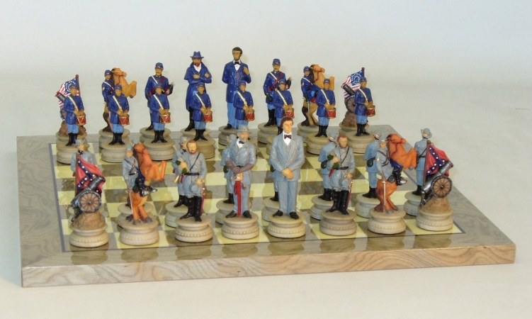 R1861-gy Civil War Generals Grey Briar Brd - Chess Sets Resin