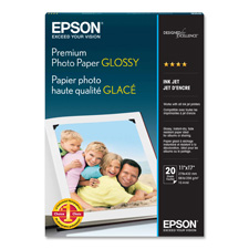 Epson EPSS041290 Photo PaperPremium Glossy11 in. x 17 in.20-PKWhite