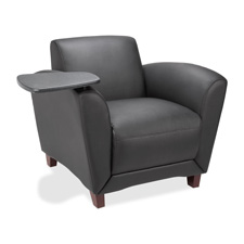 Lorell LLR68953 Club Chair with Tablet 36 in. x 34.5 in. x 31.25 in. Black Leather