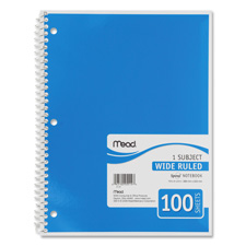 MEA05514 Spiral Notebook-1-Subject-Wide Rule-100 Sht-10.5 in. x 8 in.-AST