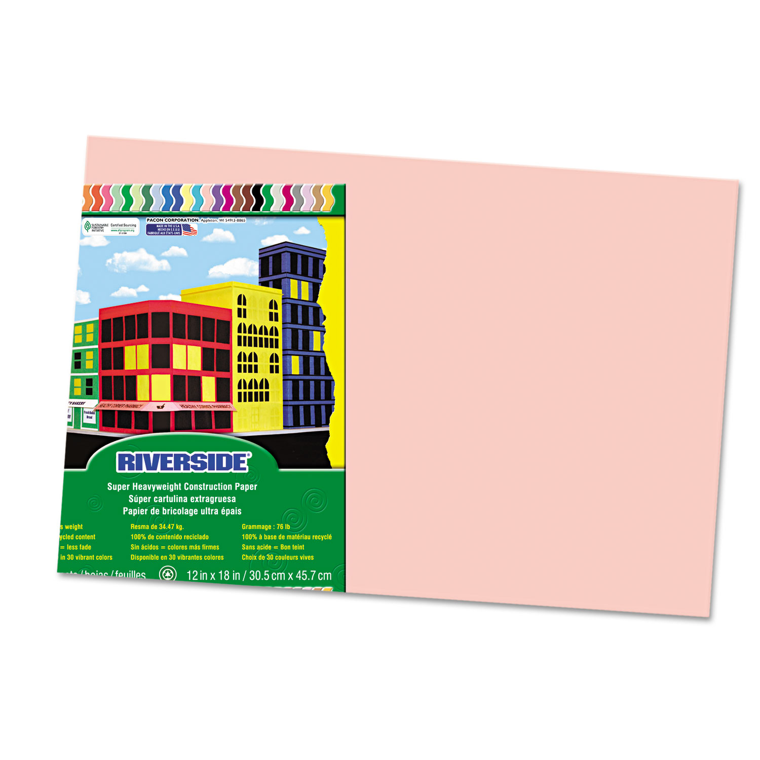 Pacon PAC103971 Construction Paper 76 lb. 12 in. x 18 in. 50-PK Salmon Pacon PAC103971 Construction Paper 76 lb. 12 in. x 18 in. 50-PK Salmon