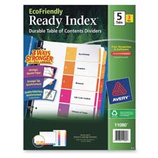 Ave11080 T-of Contents Dividers, Recycled, 5 Tabs-st, 3st-pk, Multi
