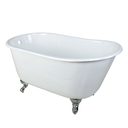 Vctnd5328nt1 53 In. Cast Iron Slipper Clawfoot Bathtub With Chrome Feet Without Faucet Drillings, White