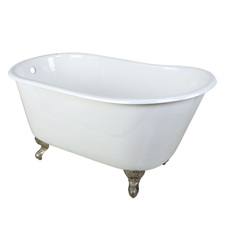 Vctnd5328nt8 53 In. Cast Iron Slipper Clawfoot Bathtub With Satin Nickel Feet Without Faucet Drillings, White