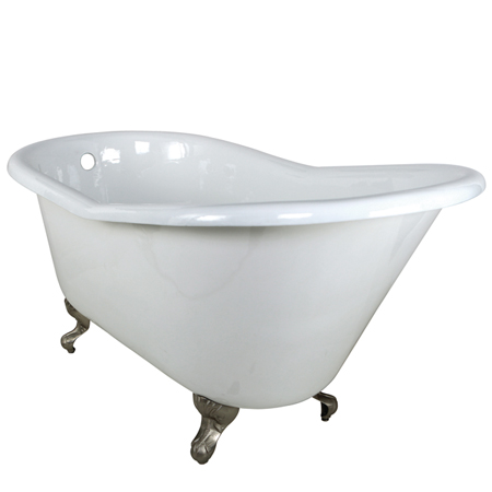 Vctnd6030nt8 60 In. Cast Iron Slipper Clawfoot Bathtub With Satin Nickel Feet Without Faucet Drillings, White
