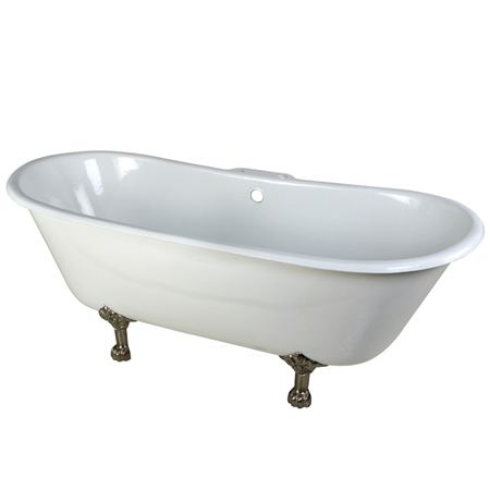 Vct7d6728nh8 67 In. Cast Iron Double Slipper Clawfoot Bathtub With Satin Nickel Feet And 7 In. Centers Faucet Drillings, White