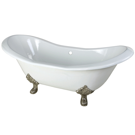 Vctnd7231nc8 72 In. Cast Iron Double Slipper Clawfoot Bathtub With Satin Nickel Feet Without Faucet Drillings, White