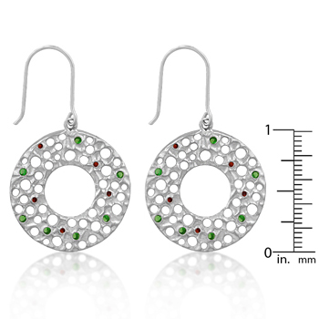 Genuine Rhodium Plated Earrings With Ruby And Emerald Cz In Silvertone