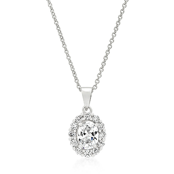 Genuine Rhodium Plated Estate Pendant With Clear Round Cut And Oval Cut Cubic Zirconia In Silvertone