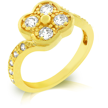 18k Gold Plated Ring With A Twisting Shank Design And Milligrain And Round Clear Cz Accents In Goldtone - Size 10