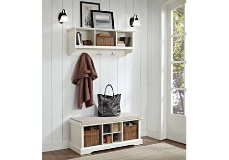 Kf60001wh Brennan 2 Piece Entryway Bench And Shelf Set In White
