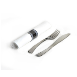Emi-gwfkn Glimmerware Salad Fork-dinner Knife Rolled Cutlery Kit - Pack Of 100 - Silver