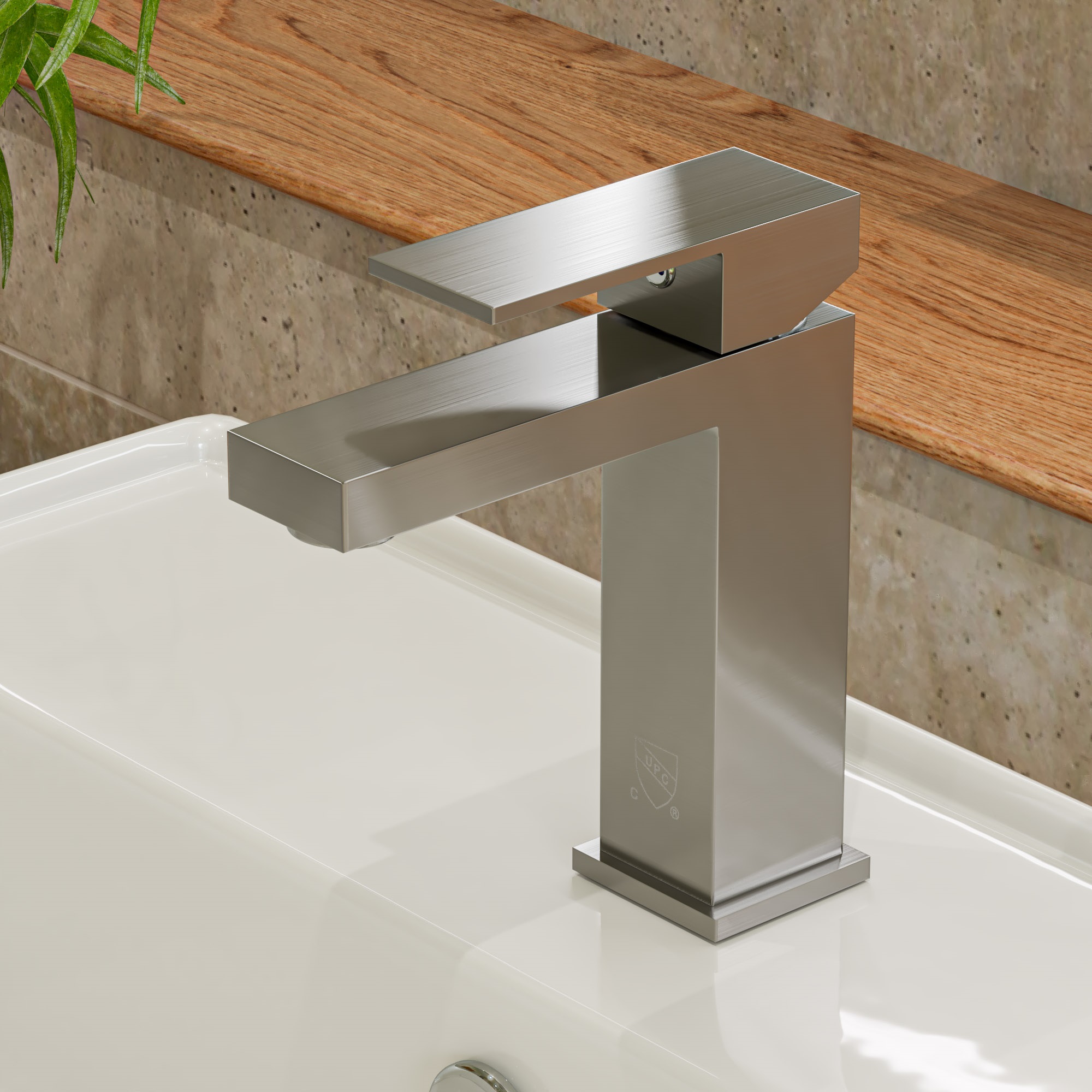 Brushed Nickel Square Single Lever Bathroom Faucet
