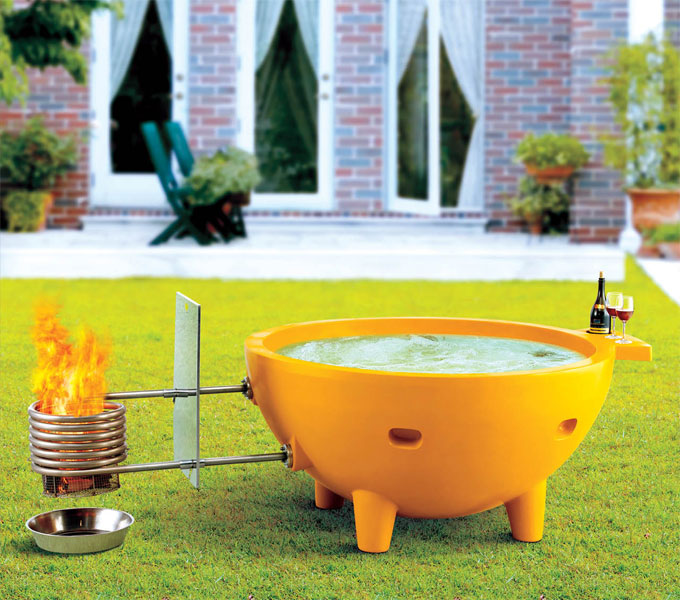 Firehottub-ye Firehottub Round Fire Burning Portable Outdoor Yellow Fiberglass Soaking Hot Tub
