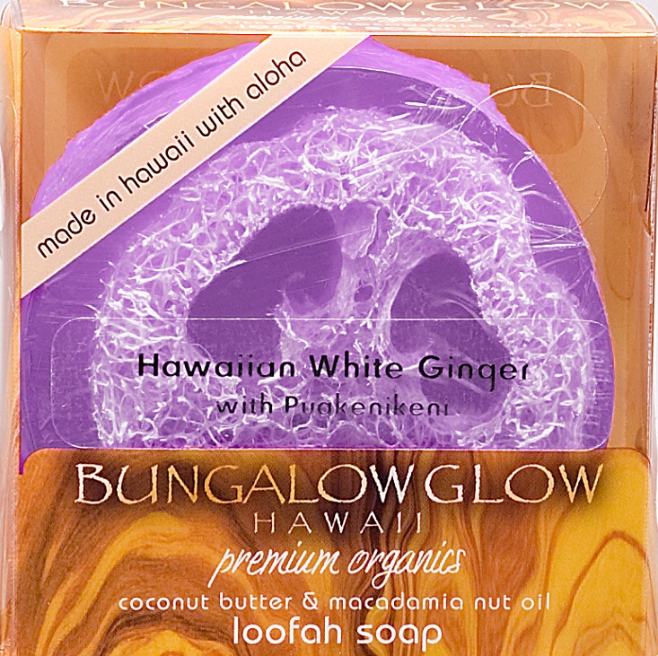 856214003487 Bungalow Glow Premium Organics Coconut Butter Loofah Soap-hawaiian White Ginger -pack Of 2