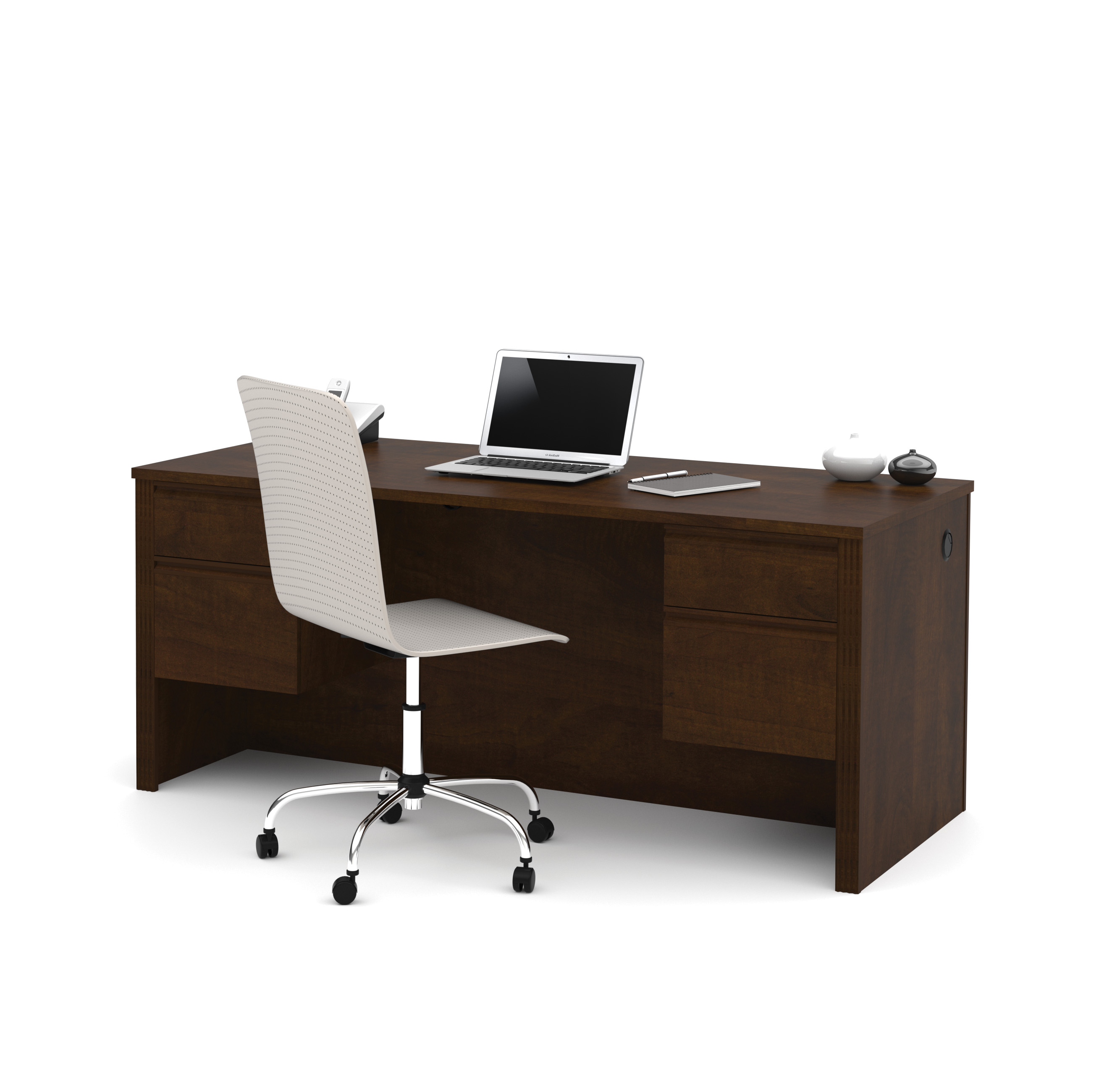 Bestar 99450-1169 Prestige Plus Executive Desk With Dual Half Peds In Chocolate