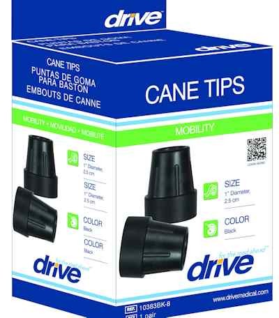 Cms 1755a Cane Tips For 1 Cane Diameter Black -pair- Retail Box