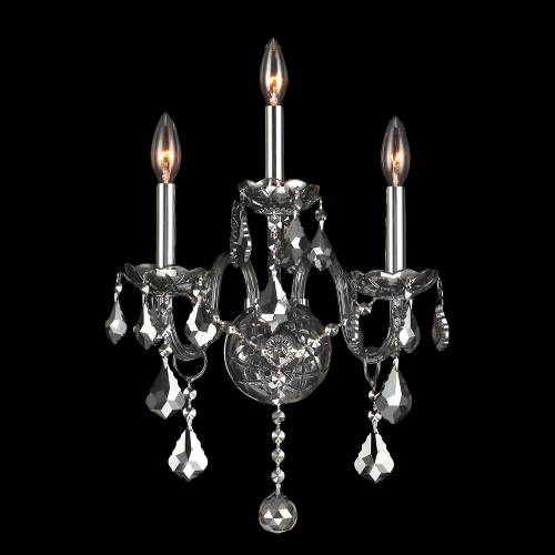Provence Collection 3 Light Chrome Finish With Chrome Crystal Wall Sconce