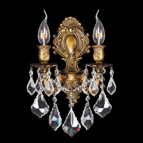 Versailles Collection 2 Light Antique Bronze Finish With Clear Crystal Wall Sconce