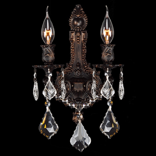 Versailles Collection 2 Light Flemish Brass Finish With Clear Crystal Wall Sconce