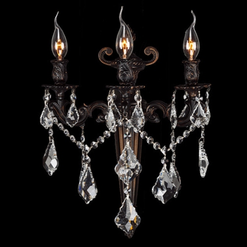 Versailles Collection 3 Light Flemish Brass Finish With Clear Crystal Wall Sconce