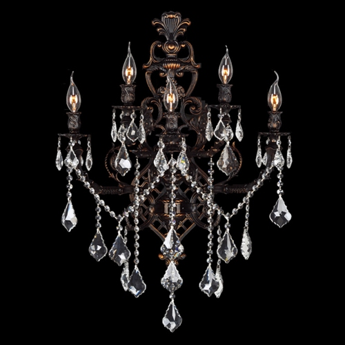 Versailles Collection 5 Light Flemish Brass Finish With Clear Crystal Wall Sconce