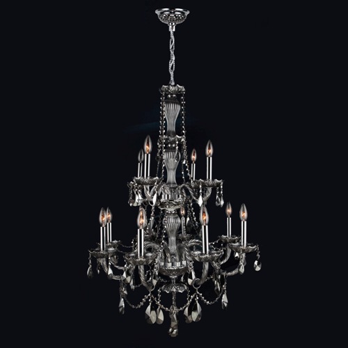 W83098c28-sm Provence Collection 12 Light Chrome Finish With Smoke Crystal Chandelier