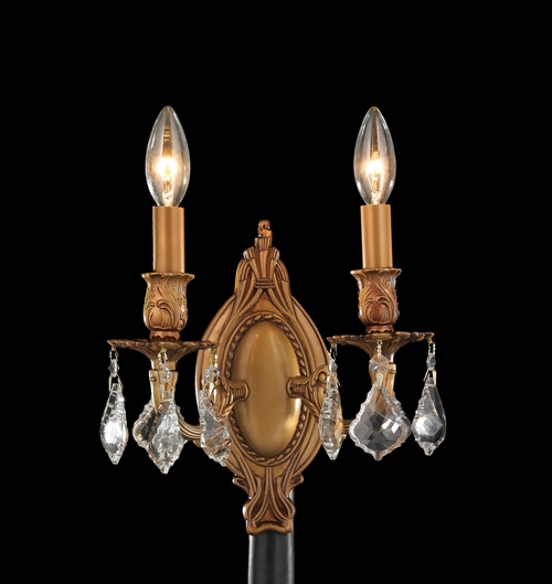 Windsor Collection 2 Light French Gold Finish With Clear Crystal Wall Sconce