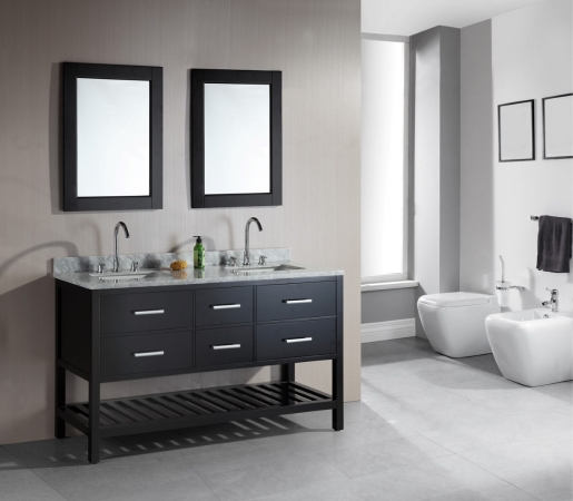 Dec077c London 61 In. Double Sink Vanity Set In Espresso With Open Bottom