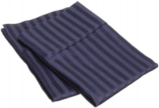 400 Thread Count Egyptian Cotton Standard Pillowcase Set Stripe Navy Blue
