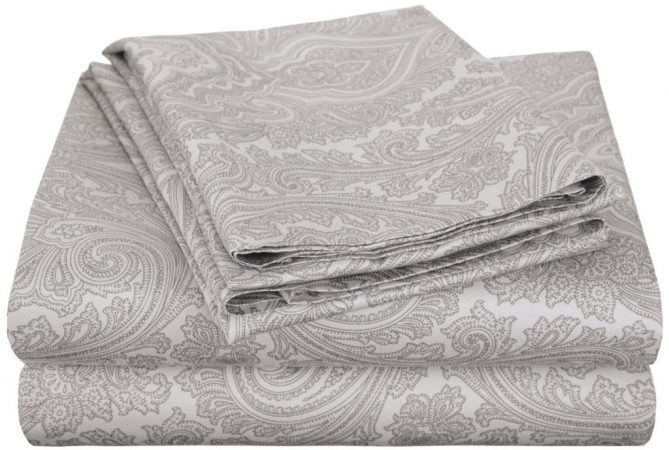 Cotton Rich 600 Thread Count Italian Paisley Sheet Set Queen-grey