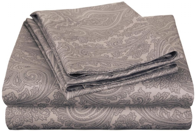 Cotton Rich 600 Thread Count Italian Paisley Sheet Set California King-dark Grey