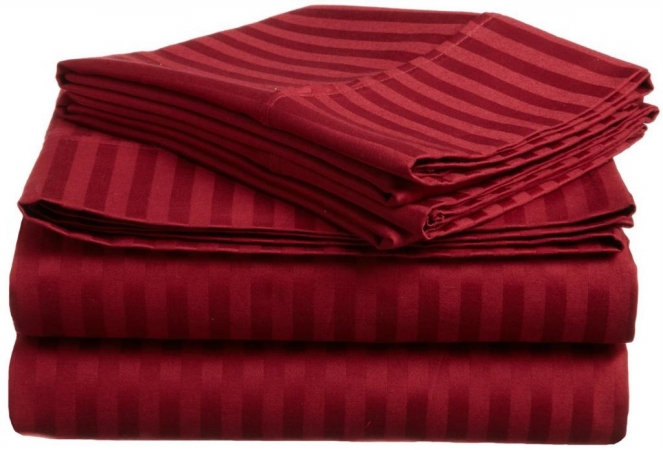 400 Thread Count Egyptian Cotton California King Sheet Set Stripe Burgundy