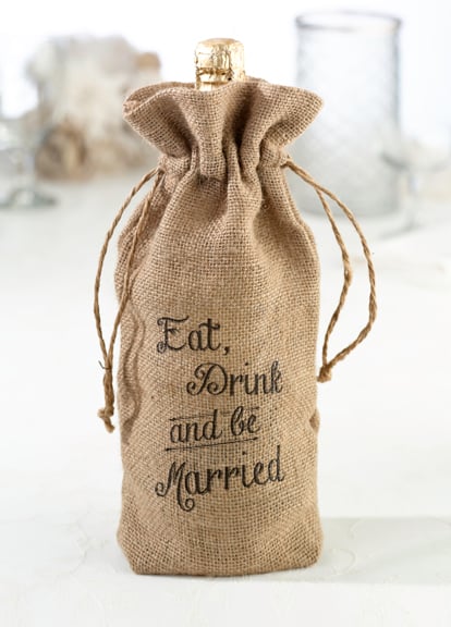 Wb560 E Eat, Drink And Be Married Burlap Wine Bag
