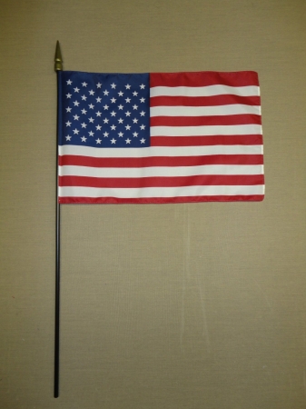 42800 12 Pack 12 in. X 18 in. U.S. Flag Mounted on a .38in. x 30 in. Black Staff with Gold spear Tip