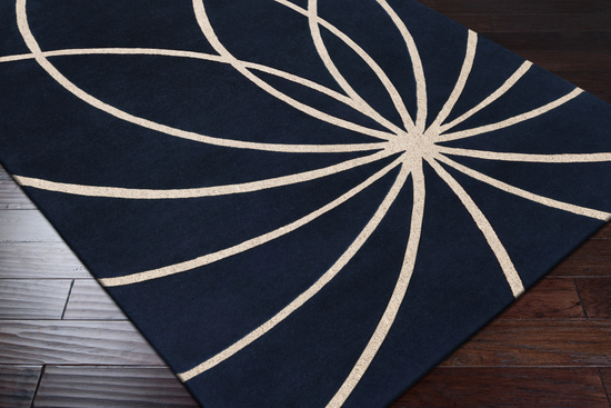 Rug Contemporary Hand Tufted, Square Rug, Dark Blue And Antique White 4ft.