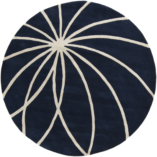 Rug Contemporary Hand Tufted, 6 Ft - Round Rug, Dark Blue And Antique White