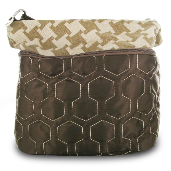 220520 Quilted Nylon Zip-top Train Case - Brown-houndstooth Pattern