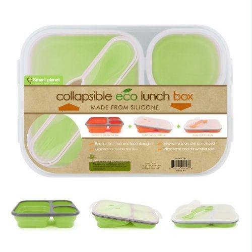 276224 Large 3-compartment Eco Silicone Collapsible Lunch Box -green
