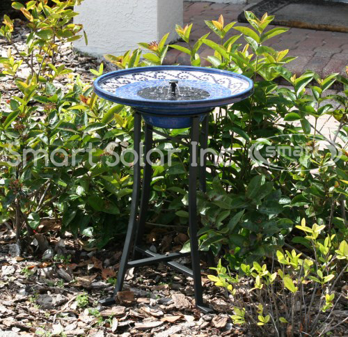 20747r01 Mosaic Ceramic Solar Birdbath With Metal Stand
