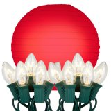 . 24410 String Lights With Paper Lanterns- Red 10 Count