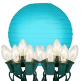 . 24510 String Lights With Paper Lanterns- Turquoise 10 Count